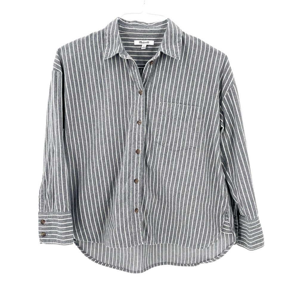 MADEWELL Flannel Westward Gray Striped Button Up Long Sleeve Casual Shirt Top
